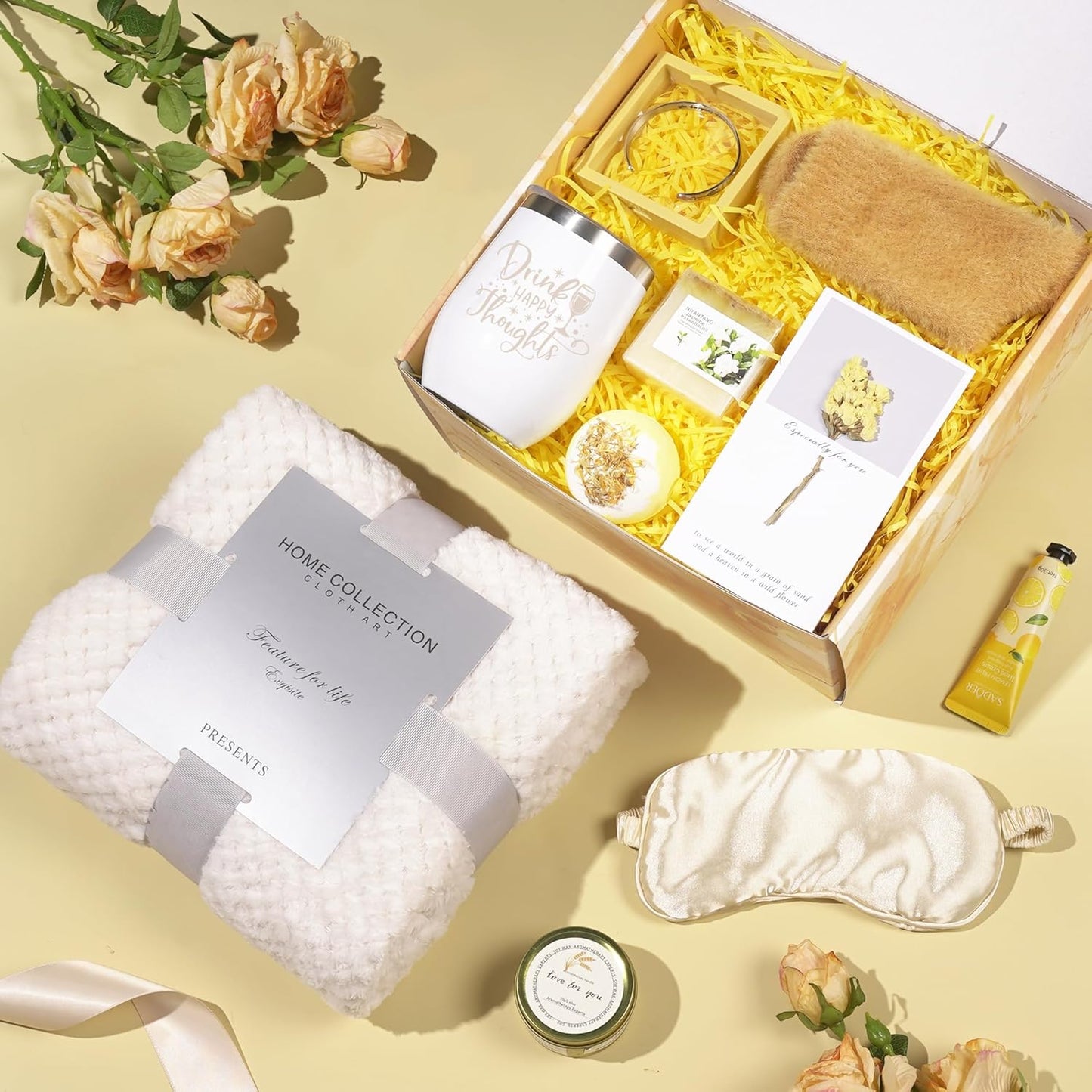 Thinking of You Gift Basket - Gift Baskets for Women Get Well Soon Gifts for Her Self Care Spa Gifts Unique Birthday Gifts Thinking of You Care Package with Blanket Bracelet for Her Sister Wife Mom
