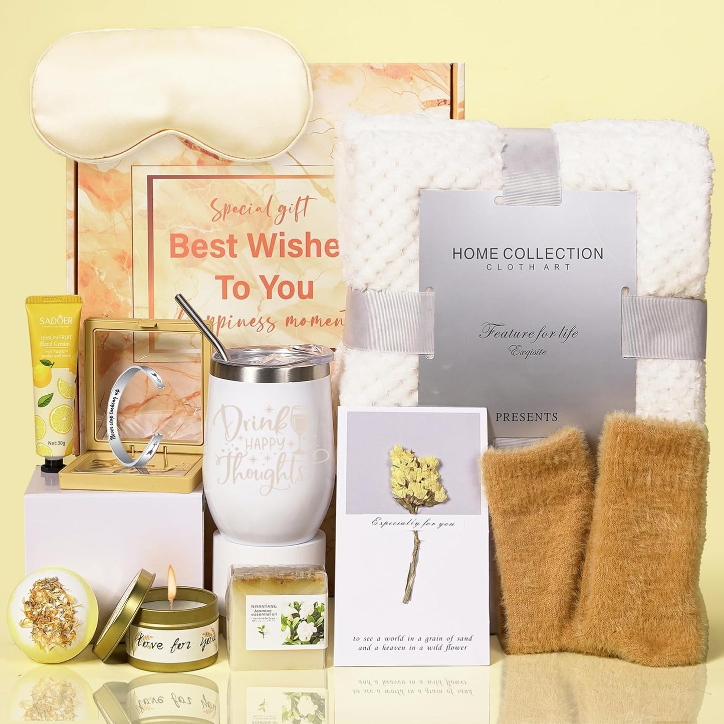 Thinking of You Gift Basket - Gift Baskets for Women Get Well Soon Gifts for Her Self Care Spa Gifts Unique Birthday Gifts Thinking of You Care Package with Blanket Bracelet for Her Sister Wife Mom