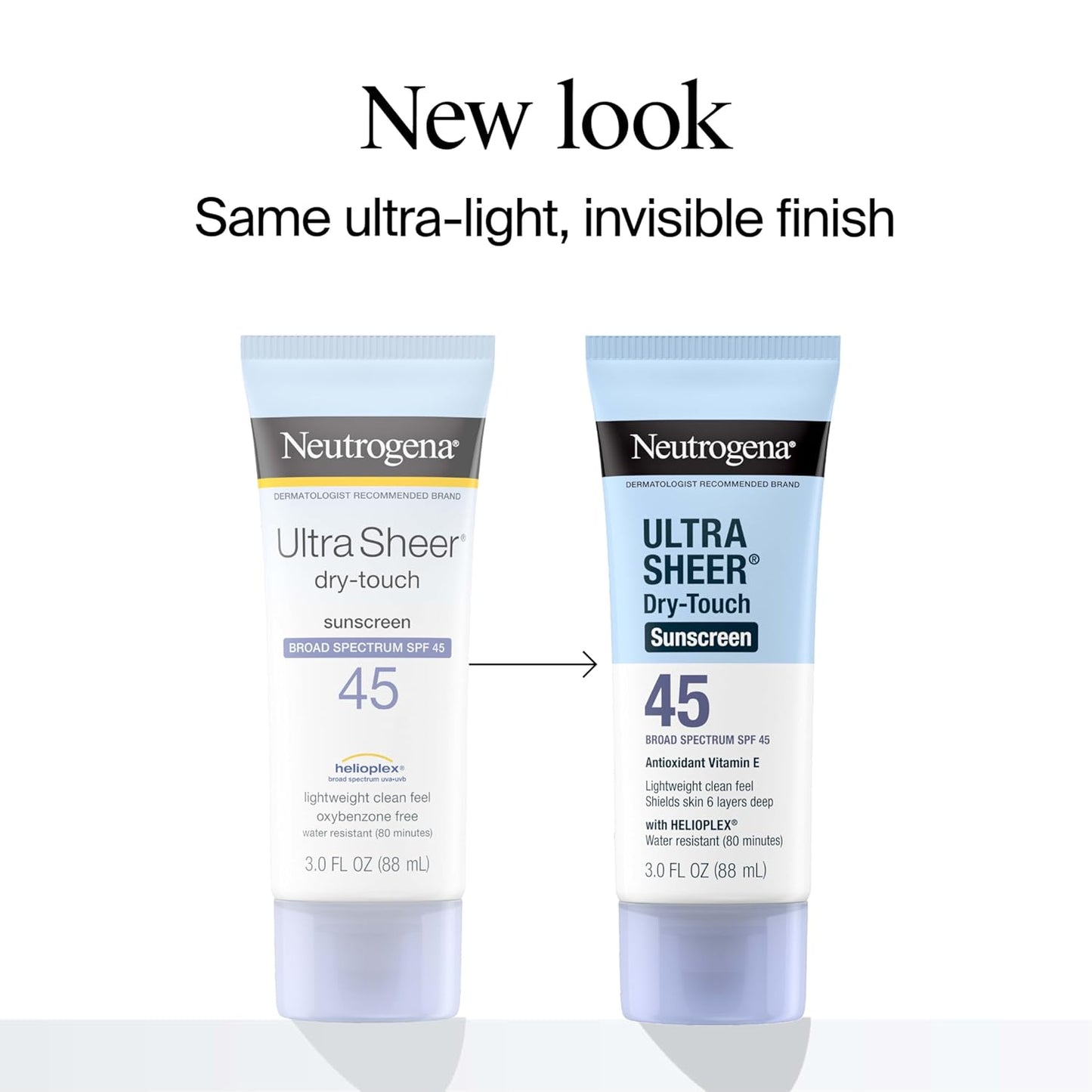 Neutrogena Ultra Sheer Dry-Touch Sunscreen Lotion, Broad Spectrum SPF 45 UVA/UVB Protection, Lightweight Water Resistant Face & Body Sunscreen, Travel Size, 3 Fl. Oz, 2 Pack