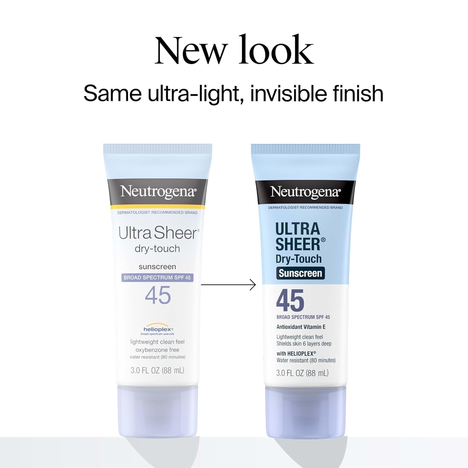 Neutrogena Ultra Sheer Dry-Touch Sunscreen Lotion, Broad Spectrum SPF 45 UVA/UVB Protection, Lightweight Water Resistant Face & Body Sunscreen, Travel Size, 3 Fl. Oz, 2 Pack