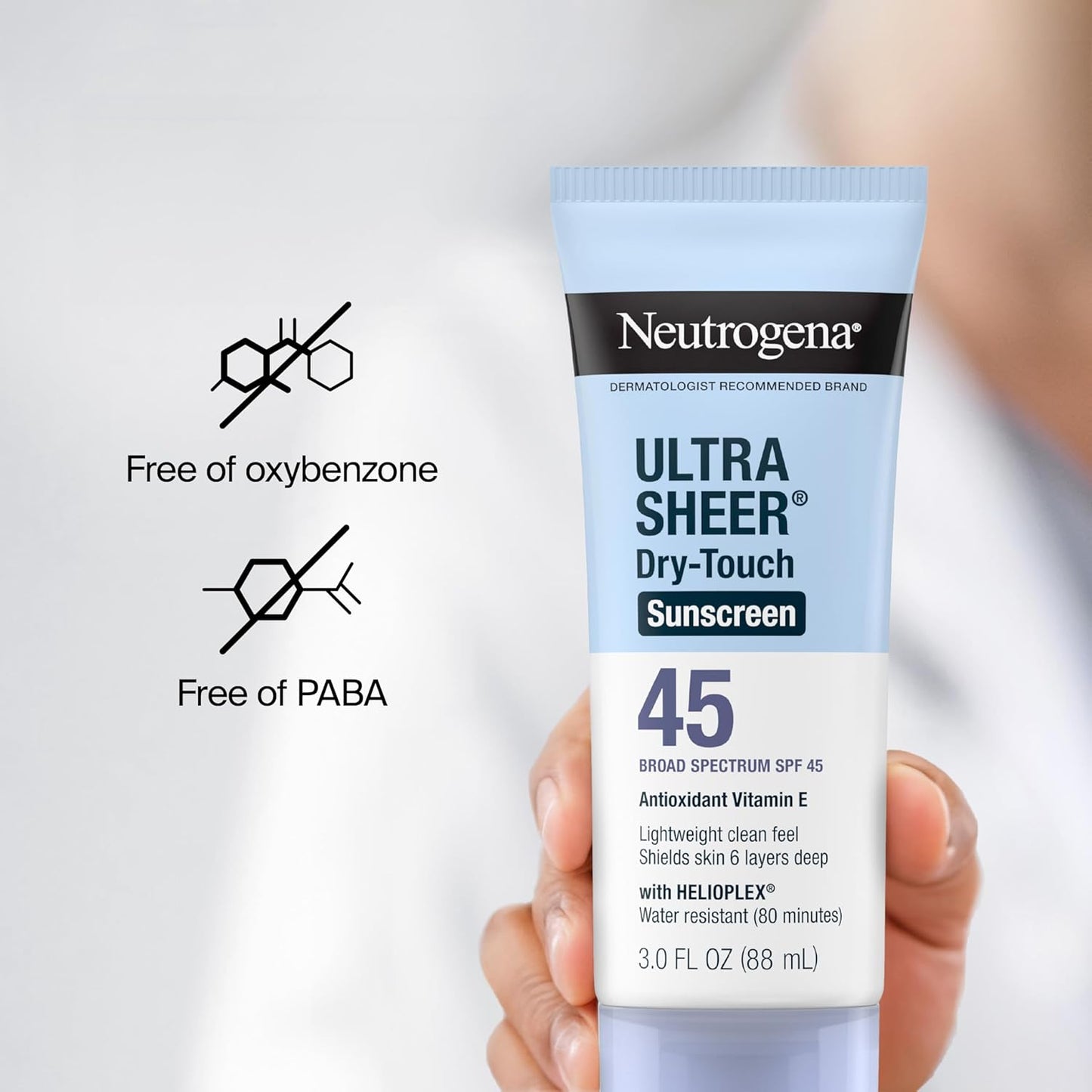 Neutrogena Ultra Sheer Dry-Touch Sunscreen Lotion, Broad Spectrum SPF 45 UVA/UVB Protection, Lightweight Water Resistant Face & Body Sunscreen, Travel Size, 3 Fl. Oz, 2 Pack