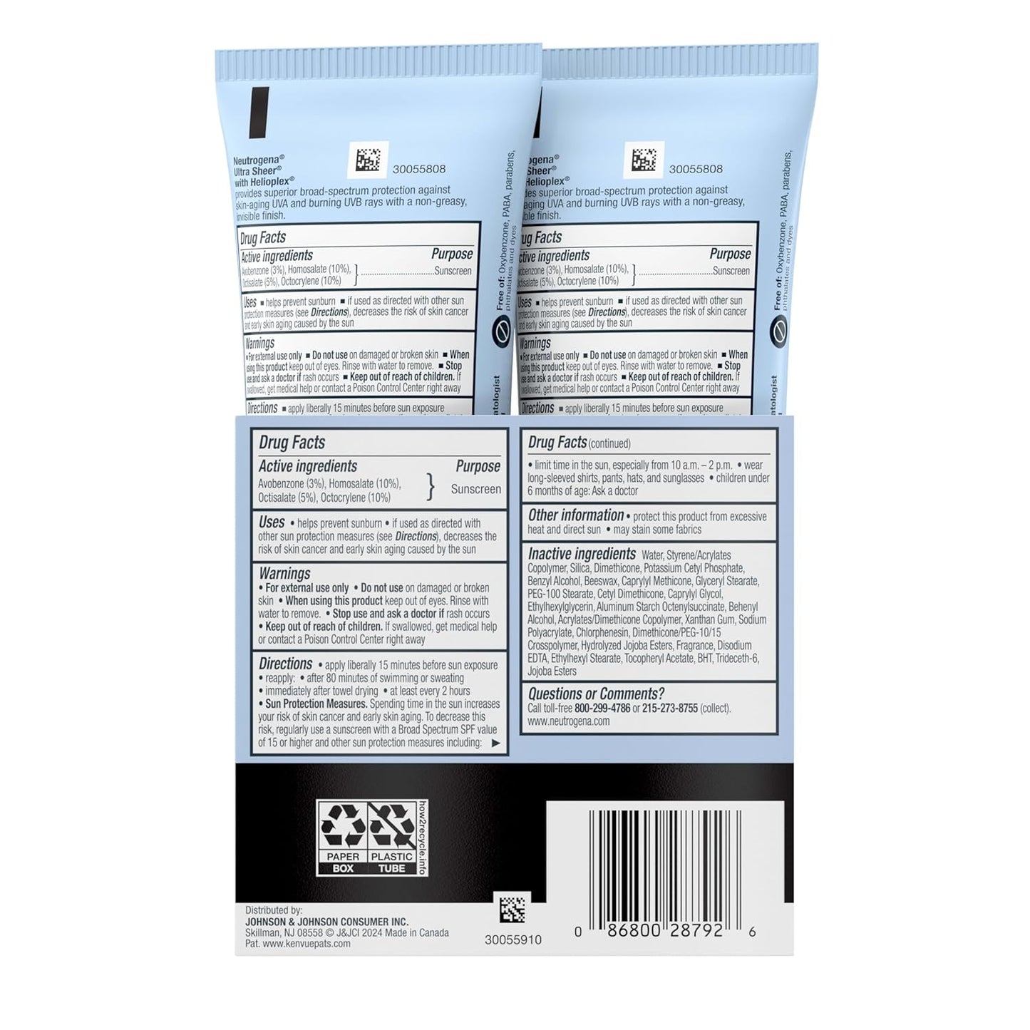 Neutrogena Ultra Sheer Dry-Touch Sunscreen Lotion, Broad Spectrum SPF 45 UVA/UVB Protection, Lightweight Water Resistant Face & Body Sunscreen, Travel Size, 3 Fl. Oz, 2 Pack